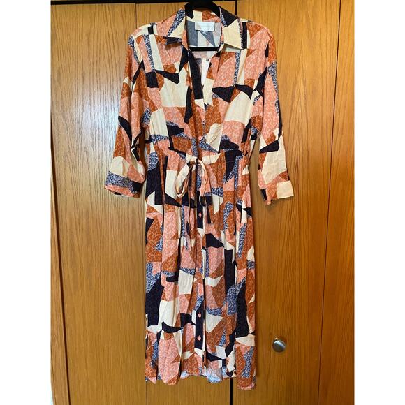 Corey Lynn Calter orange abstract midi shirt dress - Picture 5 of 10